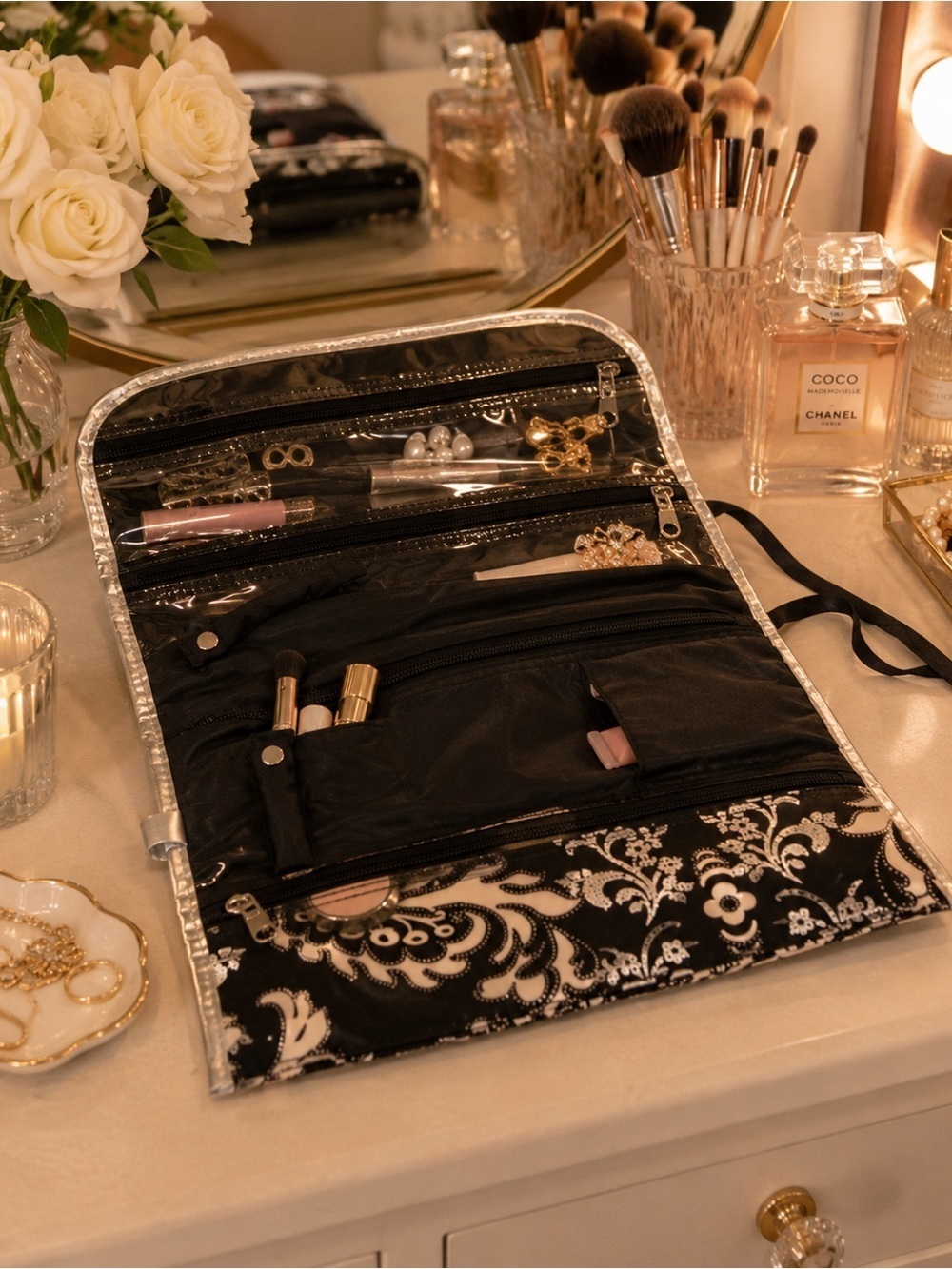 Roll Away Cosmetic Organizer Bag | Travel Makeup Case Hanging Toiletry Organizer